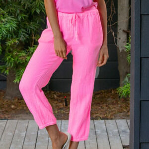 Honorine Harper Pants Small Pink Womens Gauze Cotton Tapered Beach Casual Lounge